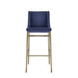 Mimi Contemporary Blue Velvet + Brass Counter Stool (Set of 2)
