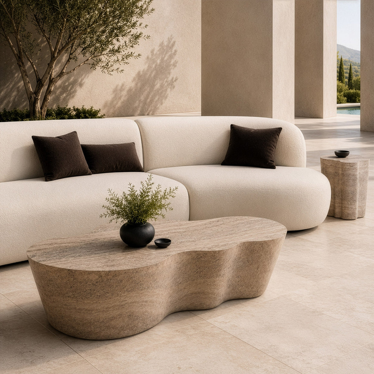 Meru Modern Faux Travertine Concrete End Table