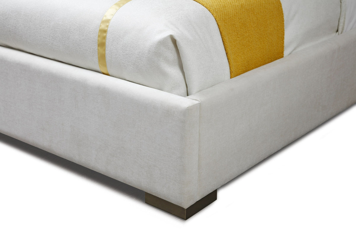 Nixa Modern Beige Velvet + Brushed Bronze + Birch Bed + Nightstands-queen