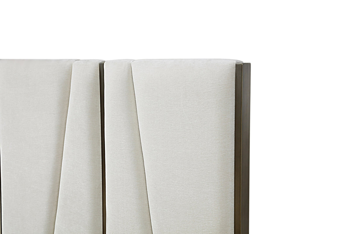 Nixa Modern Beige Velvet + Brushed Bronze + Birch Bed + Nightstands-queen