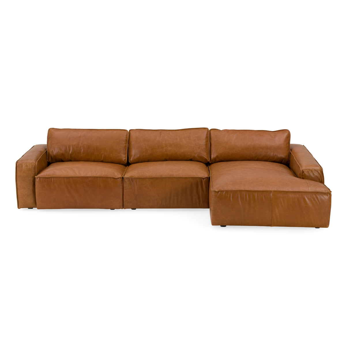 Cambria Modern RAF Cognac Leather Sectional Sofa