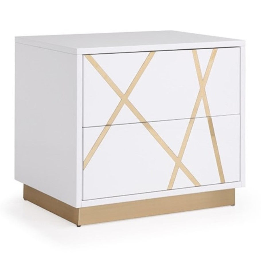 Nixa Modern White + Gold Bed + Nightstands