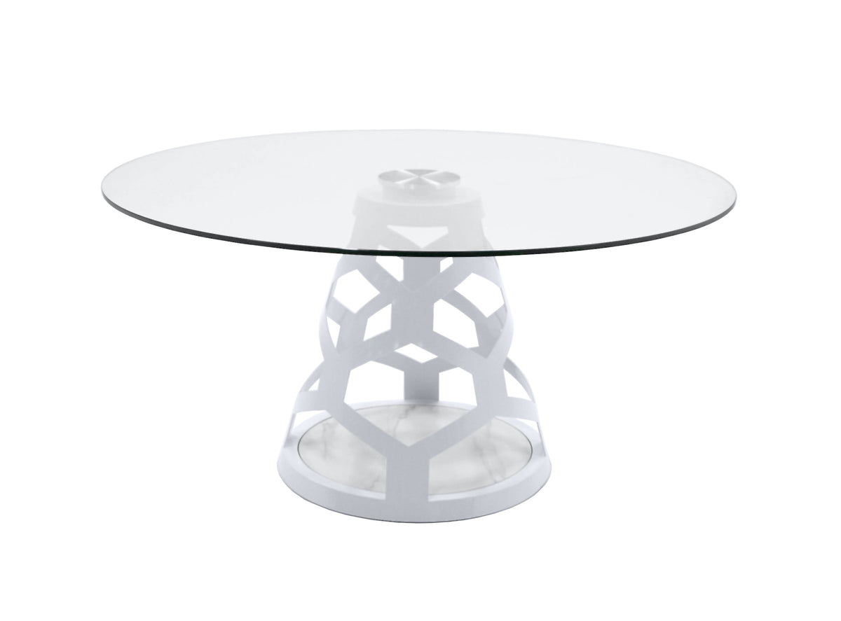 Lilly Modern 12mm Round Glass + White Dining Table