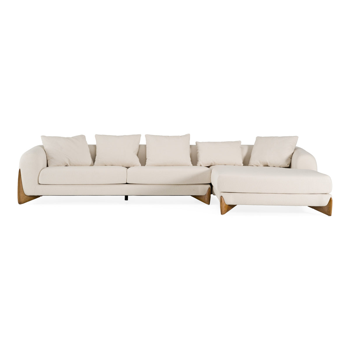 Fleury Contemporary Cream Fabric and Walnut RAF Sectional Sofa