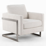 Prince Contemporary Off White Fabric + Silver Accent Chair
