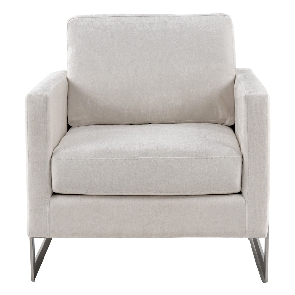 Prince Contemporary Off White Fabric + Silver Accent Chair