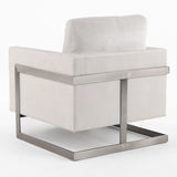 Prince Contemporary Off White Fabric + Silver Accent Chair