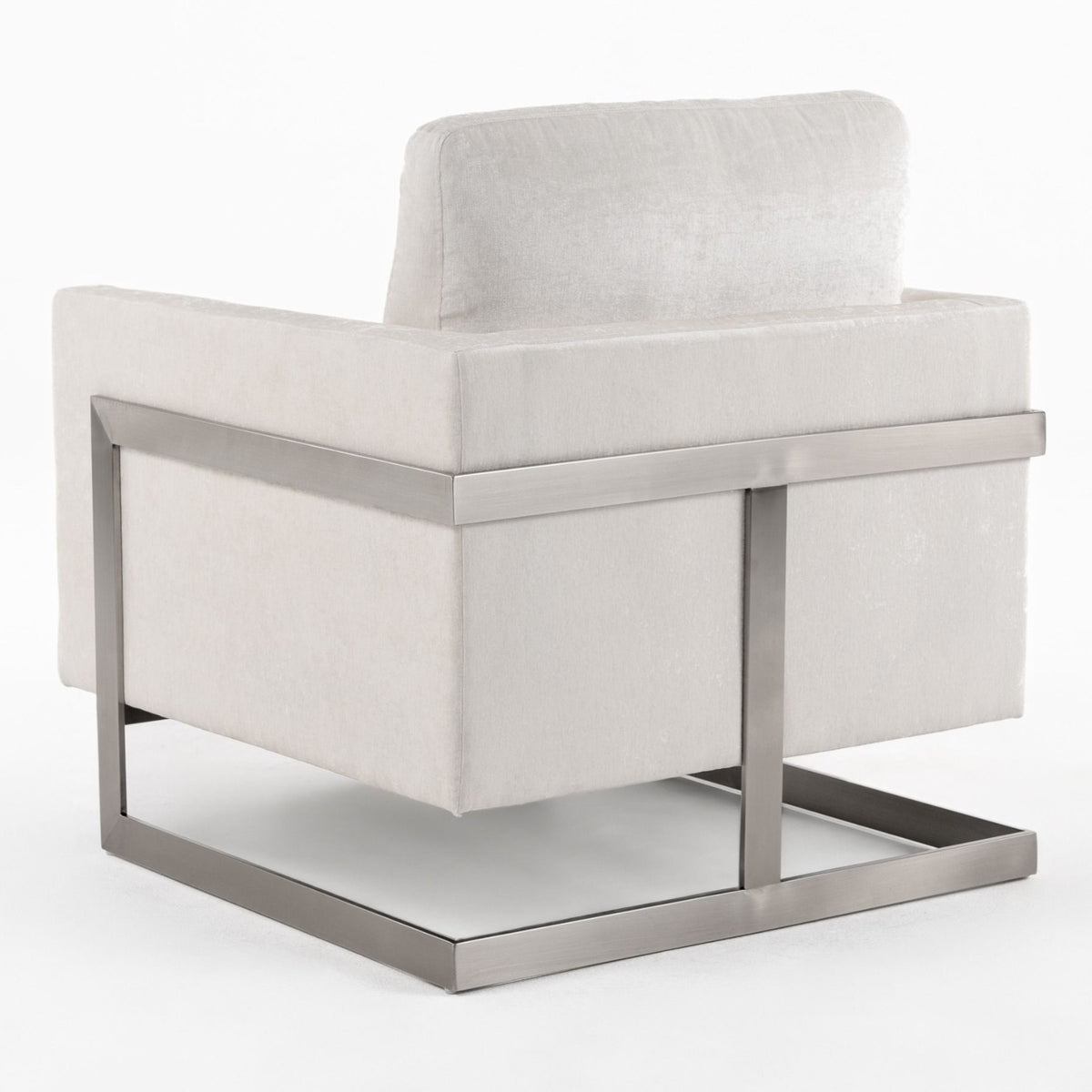 Prince Contemporary Off White Fabric + Silver Accent Chair