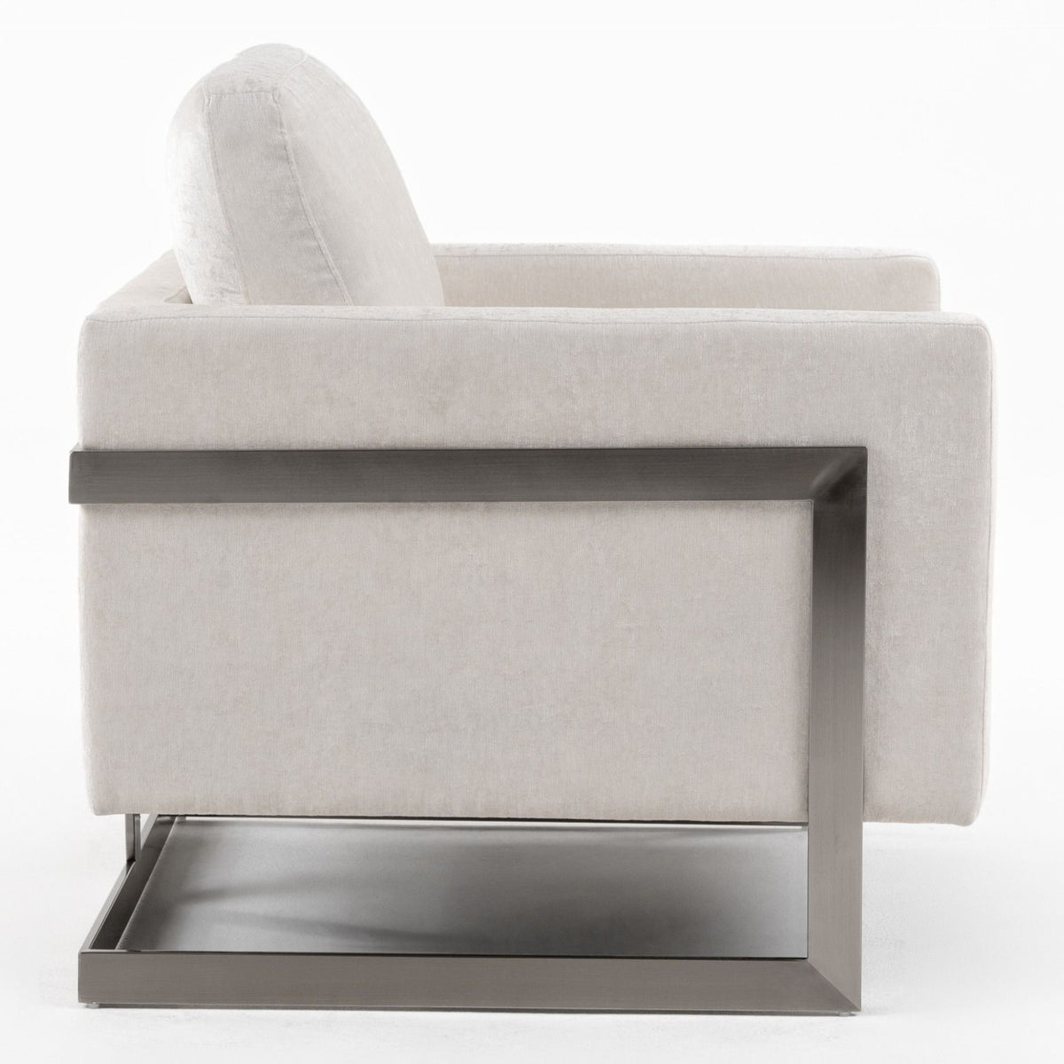 Prince Contemporary Off White Fabric + Silver Accent Chair