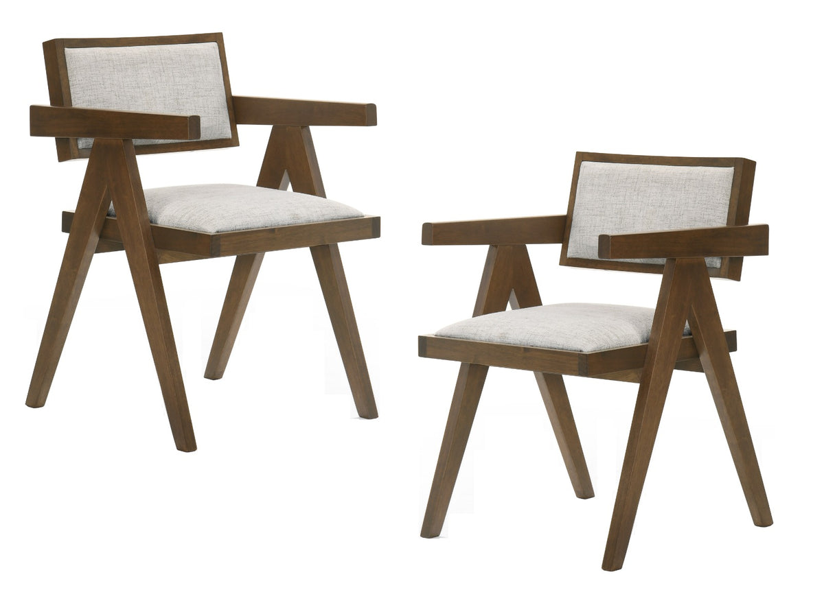Fern Modern Walnut and Beige Dining Chair Set of 2