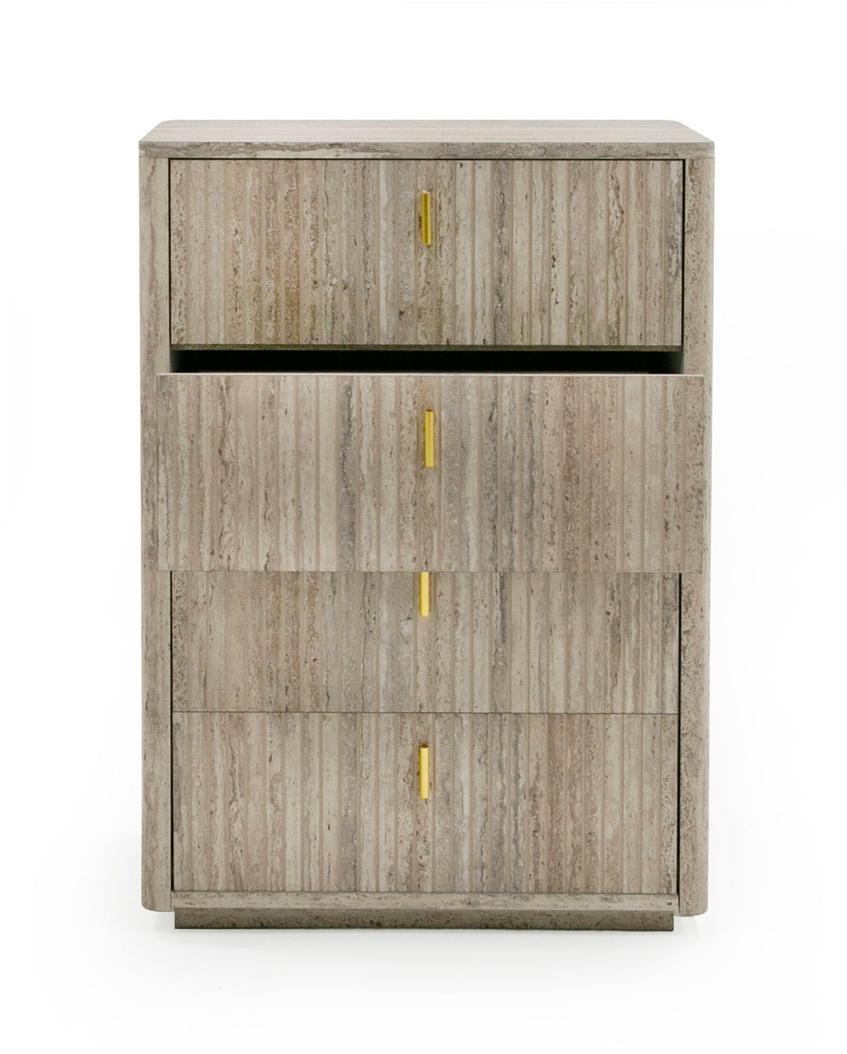 Roma Modern Faux Travertine + Gold Chest