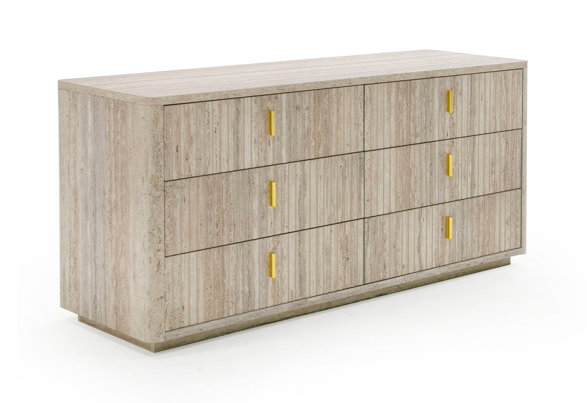 Harris + Roma Modern Brown Fabric + Faux Travertine 4-Piece Bedroom Set