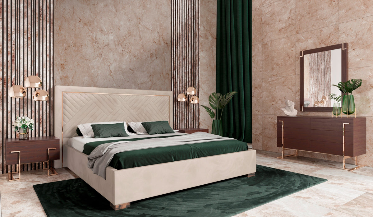 Corrico Modern Off White and Champagne Gold Bedroom Set