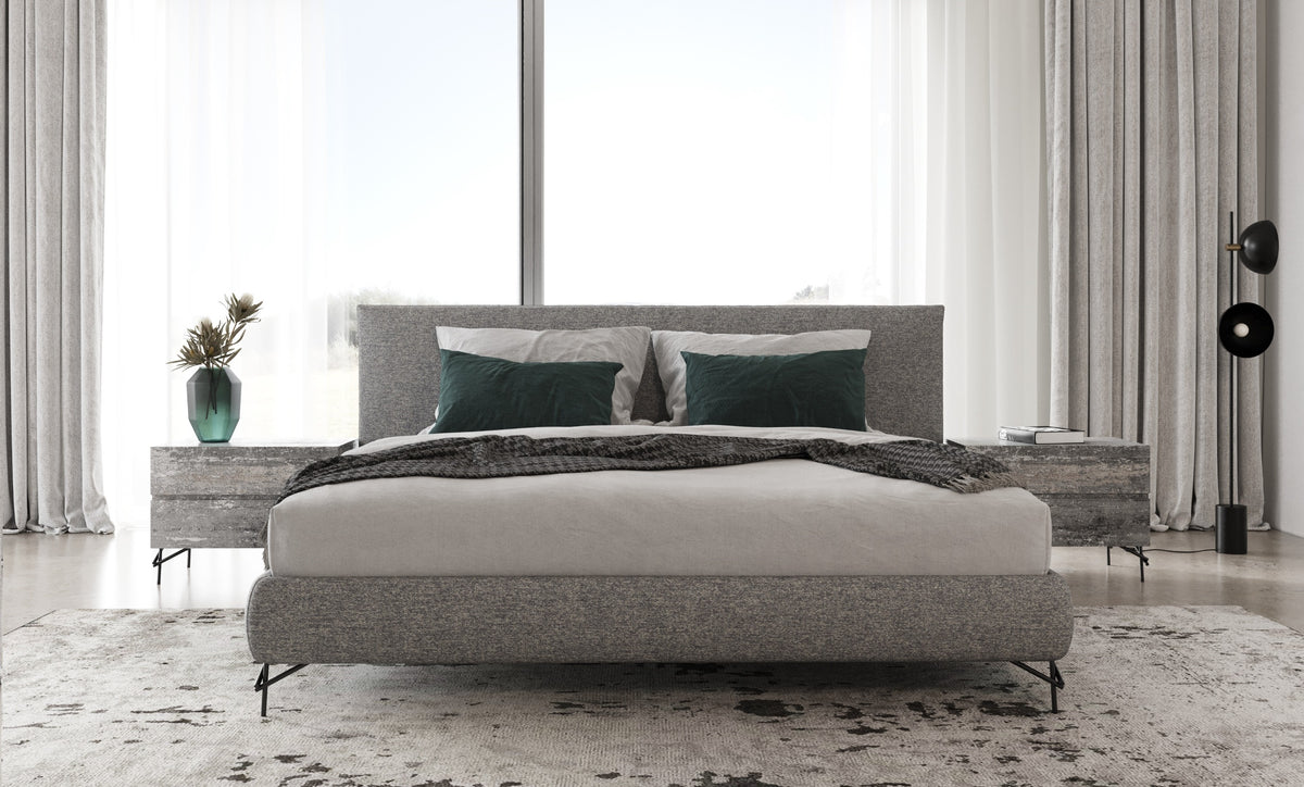 Aria Italian Modern Multi Grey Bed and Two Nightstands