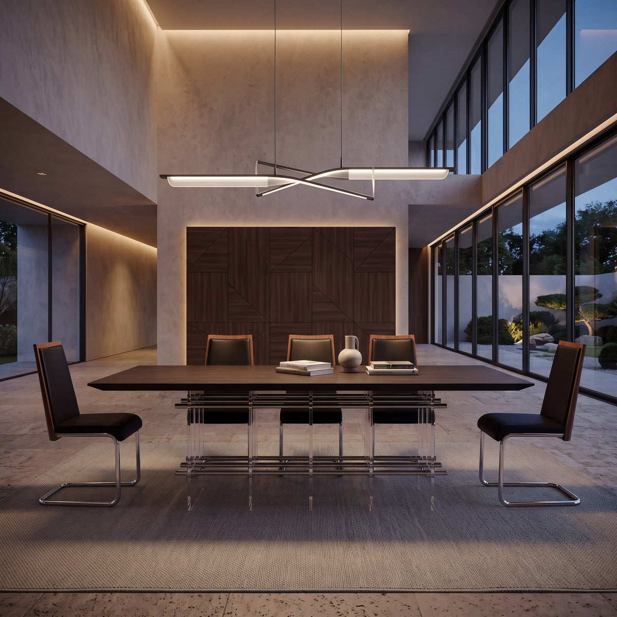 Inverness Contemporary Black Oak + Acrylic Dining Table