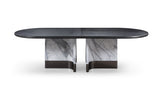 Renfew Modern Black Oak + Faux Marble Oval Dining Table