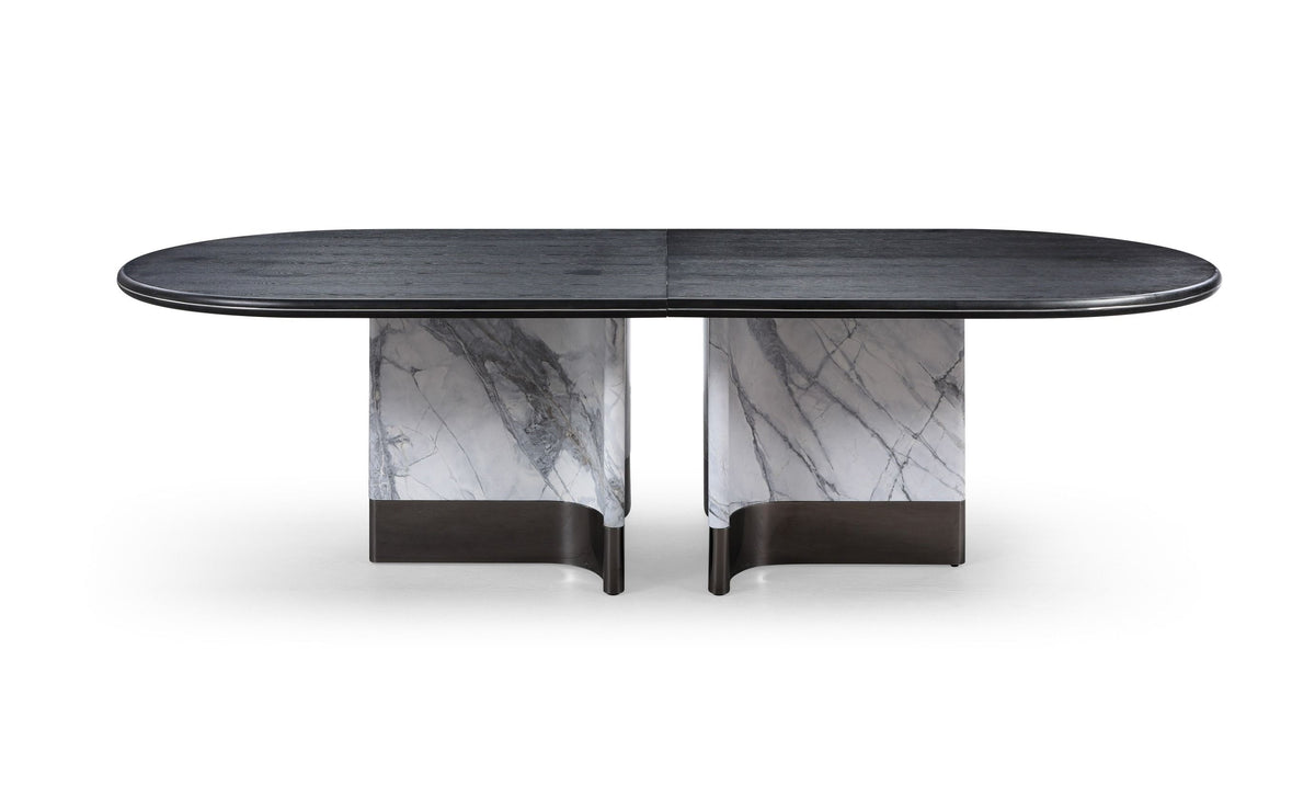 Renfew Modern Black Oak + Faux Marble Oval Dining Table