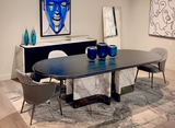 Renfew Modern Black Oak + Faux Marble Oval Dining Table