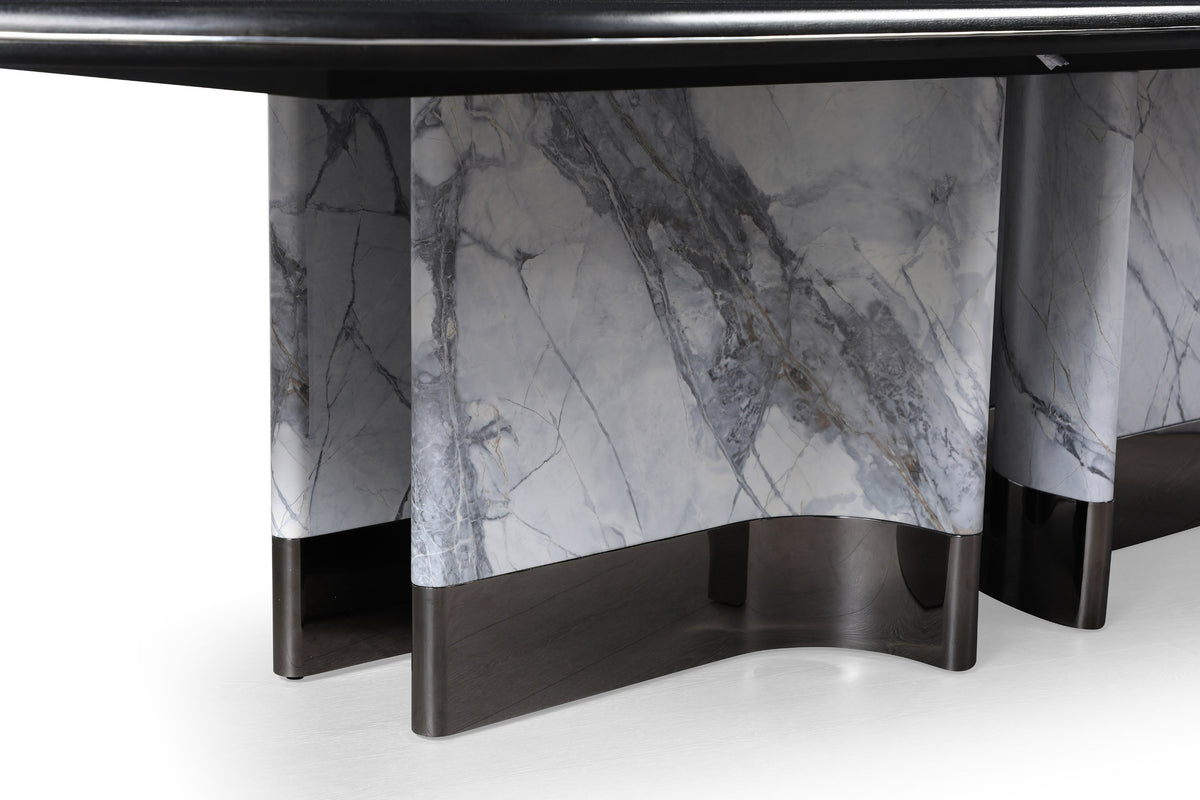 Renfew Modern Black Oak + Faux Marble Oval Dining Table