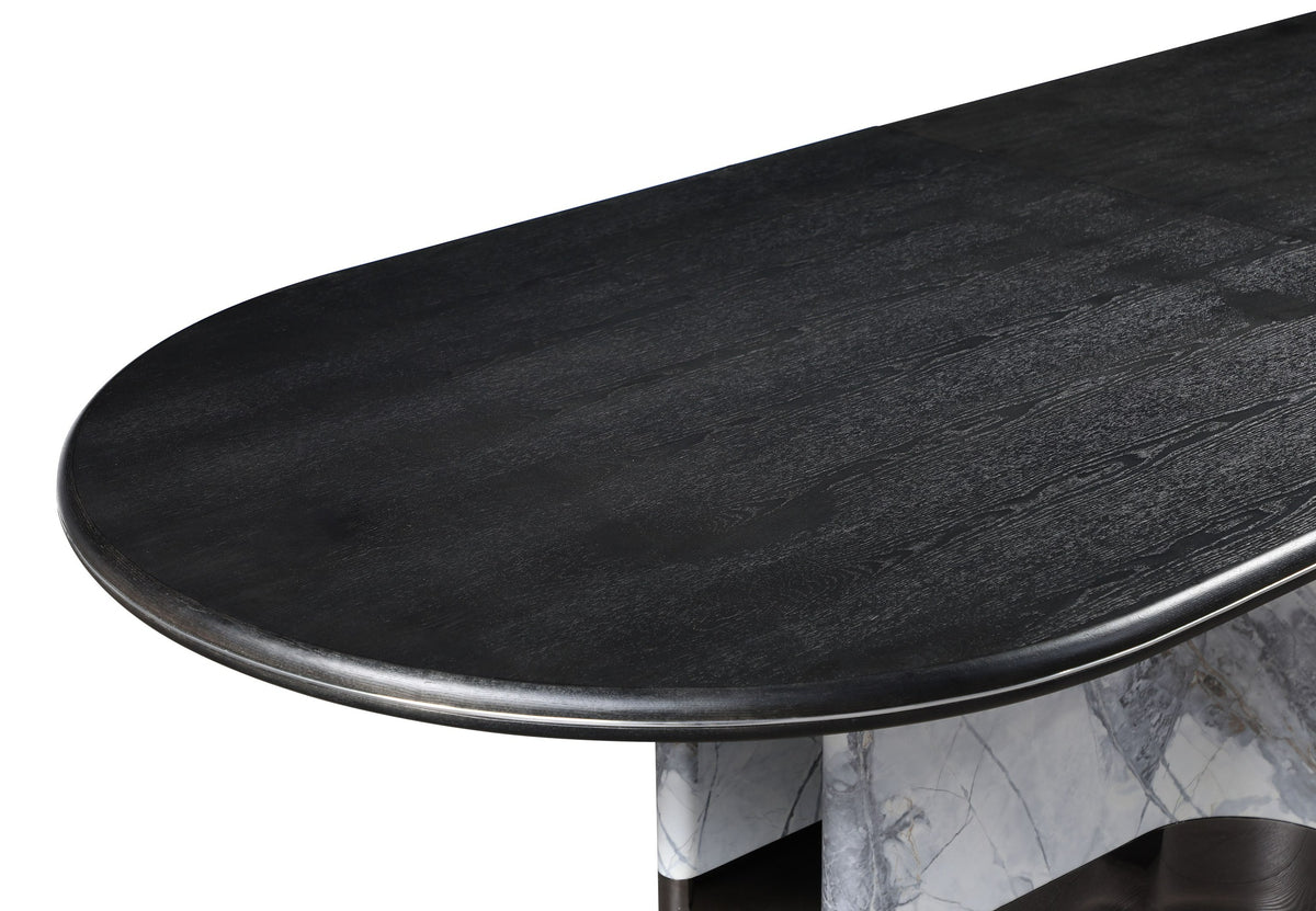 Renfew Modern Black Oak + Faux Marble Oval Dining Table