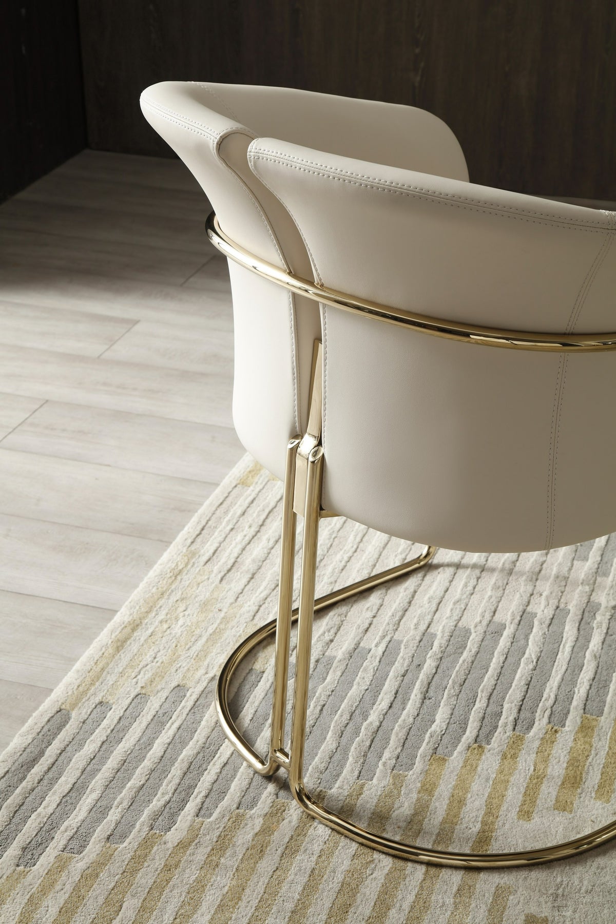 Renfew Modern Beige Vegan Leather + Champagne Gold Dining Chair