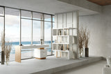Trahan Modern Gloss White and Brushed Gold Office Desk