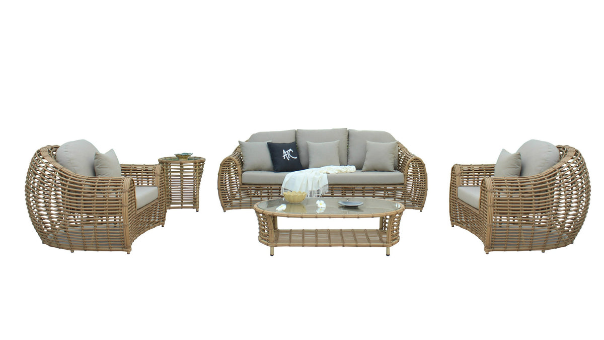 Sandra Outdoor Beige Wicker End Table
