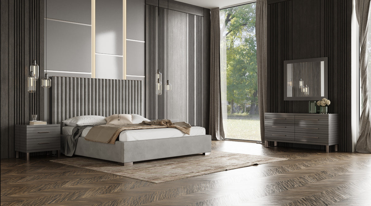 Splendor Silver & Grey Velvet Upholstered Platform Bed Set