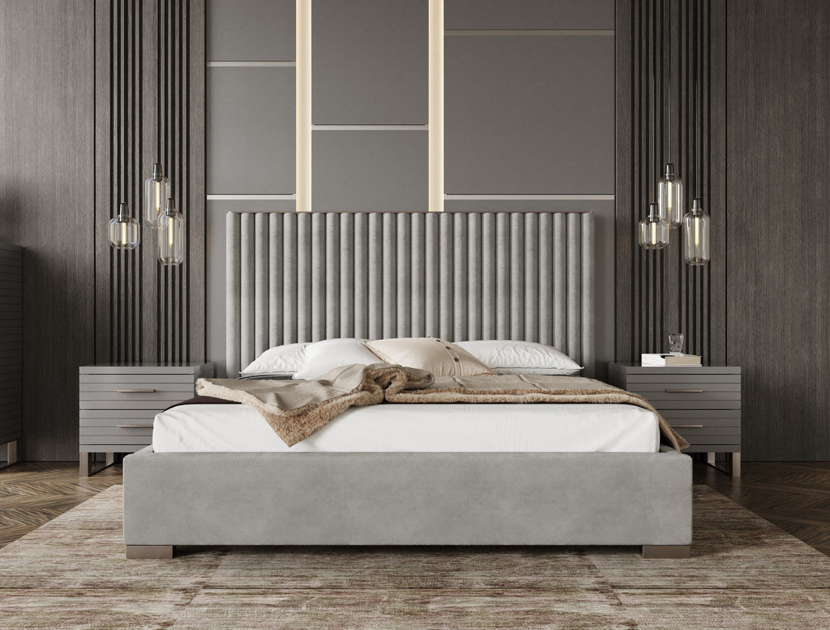 Splendor Silver & Grey Velvet Upholstered Platform Bed Set