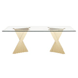 Buquet Glam Glass + Champagne Gold Rectangular Dining Table