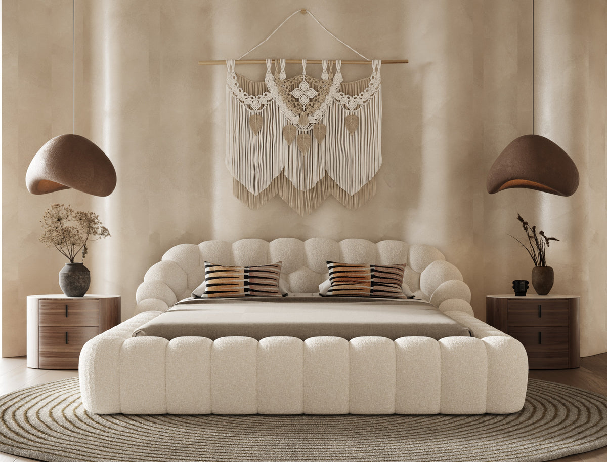Yolonda Modern Off-White Fabric Bed