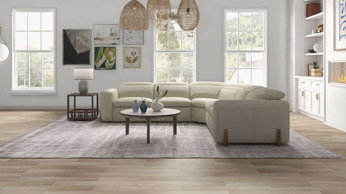Conrad Modern Beige Fabric Sectional Sofa With 3 Recliners
