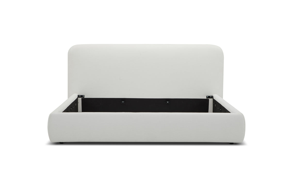 Queen Liam Modern Ivory Fabric Upholstered Bed