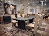 Tasha Modern Black Ash + Brushed Gold Rectangular Dining Table