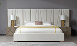 Nixa Modern Beige Velvet + Brushed Bronze + Birch Bed + Nightstands-queen