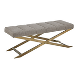 Xane Contemporary Grey Fabric & Brushed Brass Bench