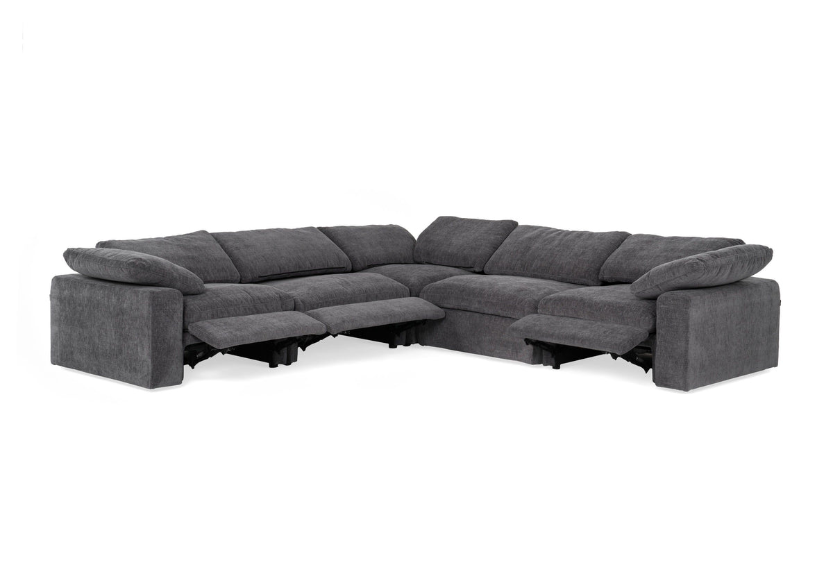 Corinth Modern Dark Grey Fabric Sectional Sofa with 3 Power Recliners