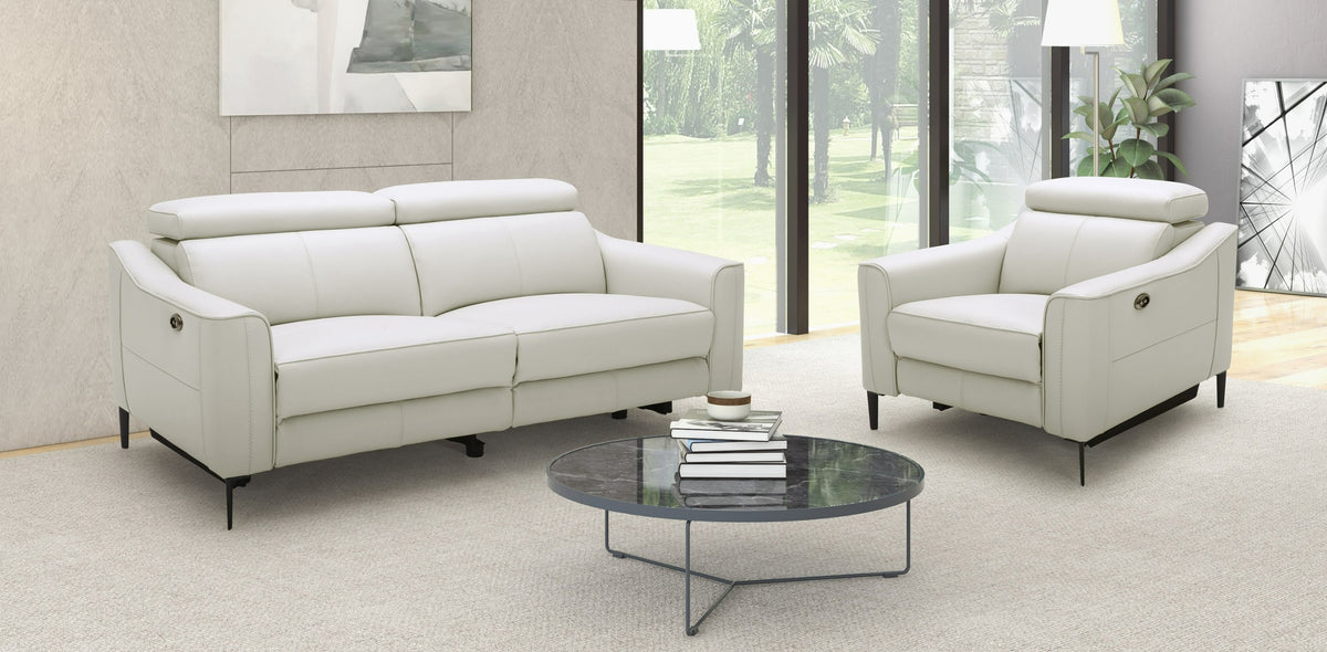 Eden Modern White Leather Sofa With 2 Recliners