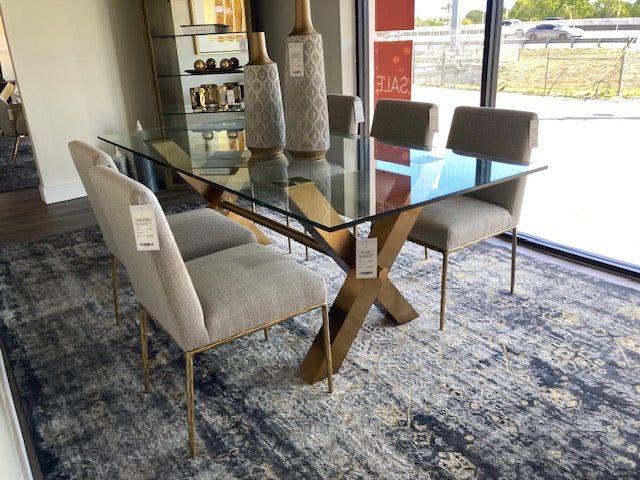 Beasley Modern Beige Linen + Brass Dining Chair