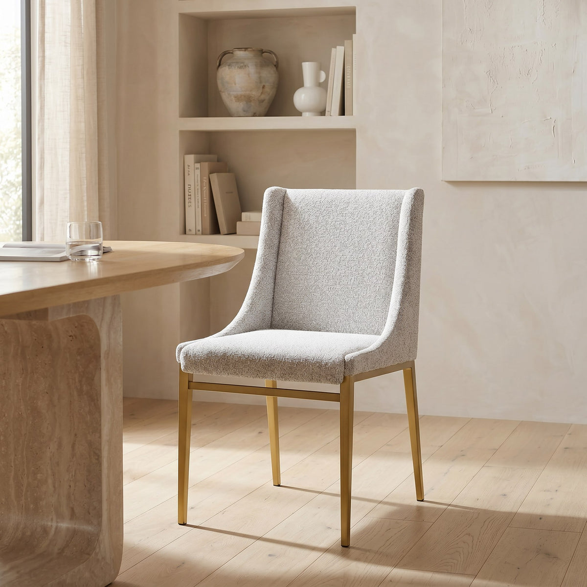 Mimi Modern Light Grey Fabric + Antique Brass Dining Chair (Set of 2)