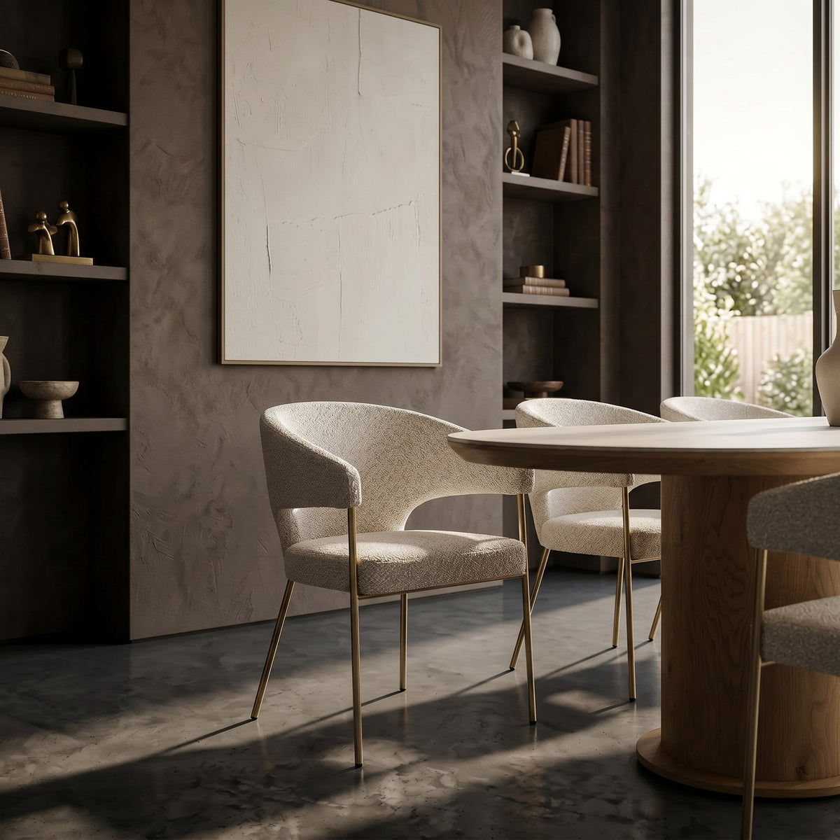 Claudine Modern Light Grey Fabric & Antique Brass Dining Chair