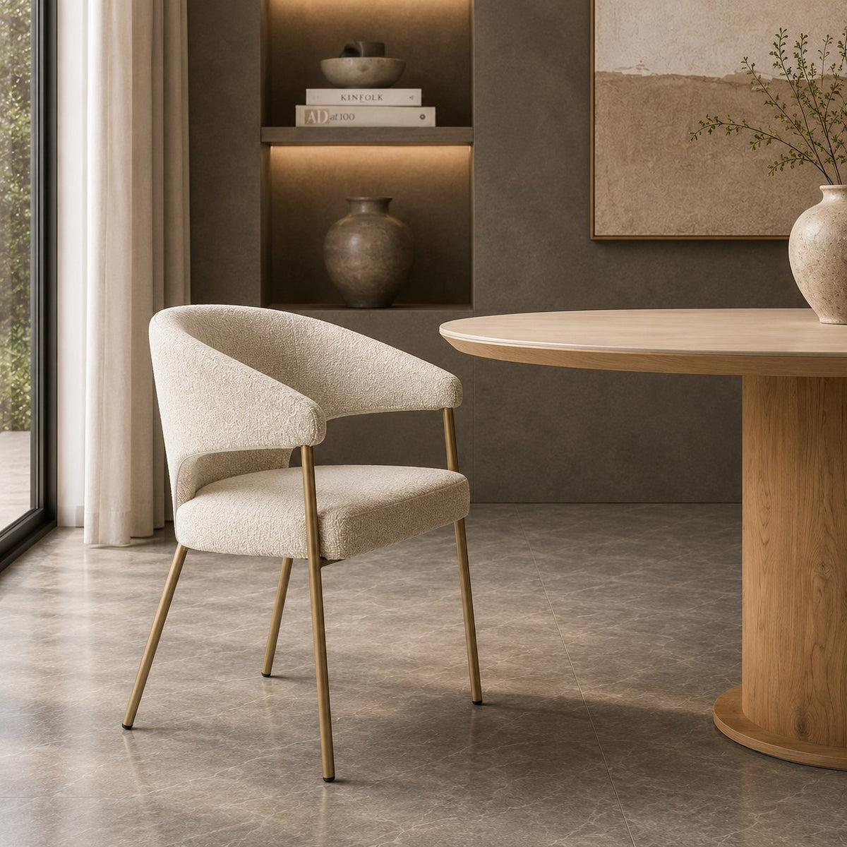 Claudine Modern Light Grey Fabric & Antique Brass Dining Chair