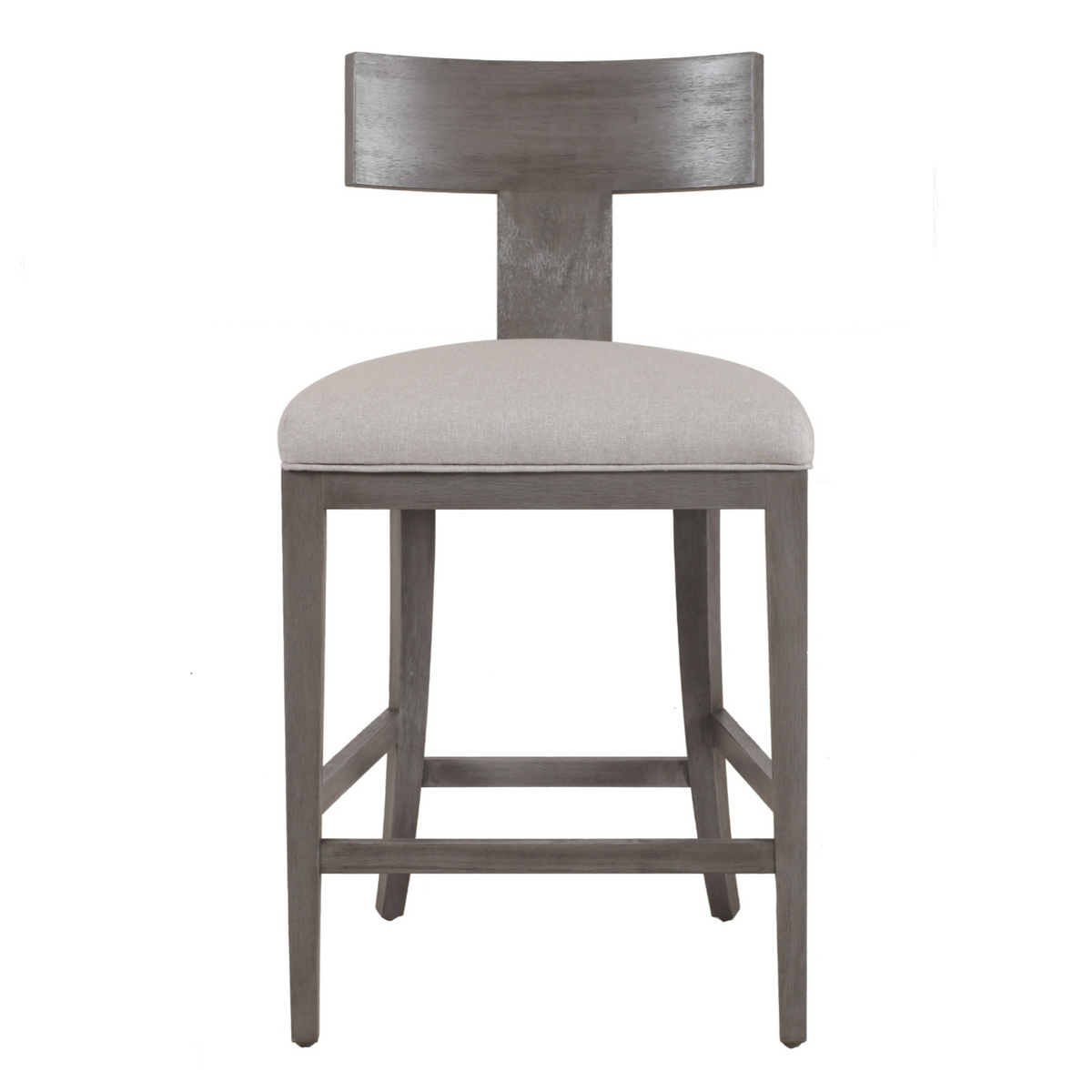Fabien Mid-Century Modern Beige Linen + Grey Wash Counter Chair