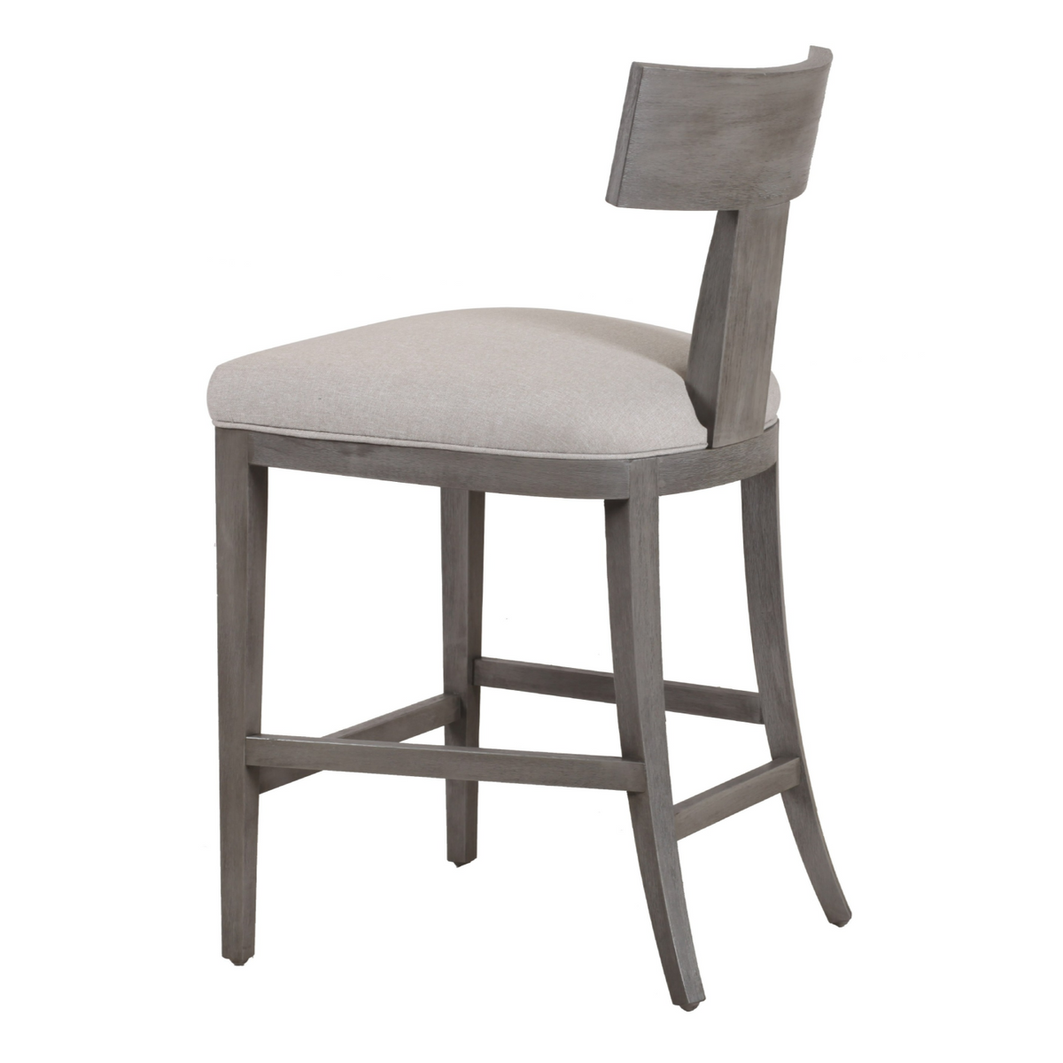 Fabien Mid-Century Modern Beige Linen + Grey Wash Counter Chair