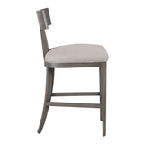 Fabien Mid-Century Modern Beige Linen + Grey Wash Counter Chair