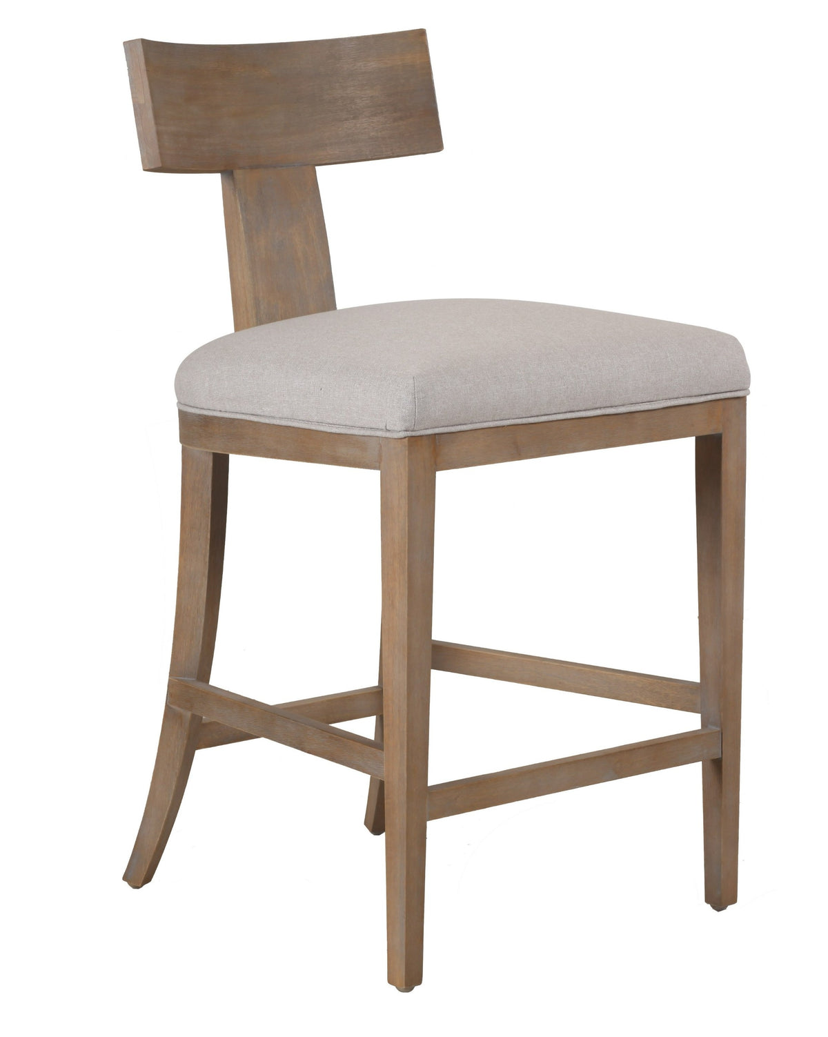 Fabien Mid-Century Modern Beige Linen + Wood Counter Chair