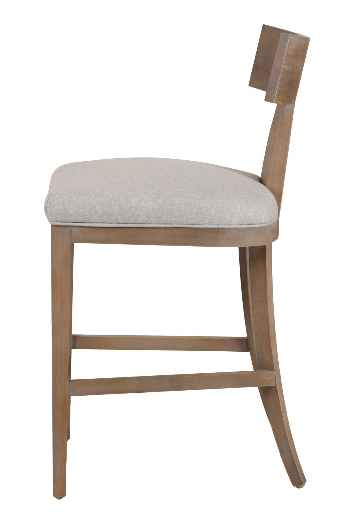 Fabien Mid-Century Modern Beige Linen + Wood Counter Chair