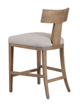 Fabien Mid-Century Modern Beige Linen + Wood Counter Chair