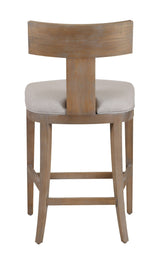 Fabien Mid-Century Modern Beige Linen + Wood Counter Chair