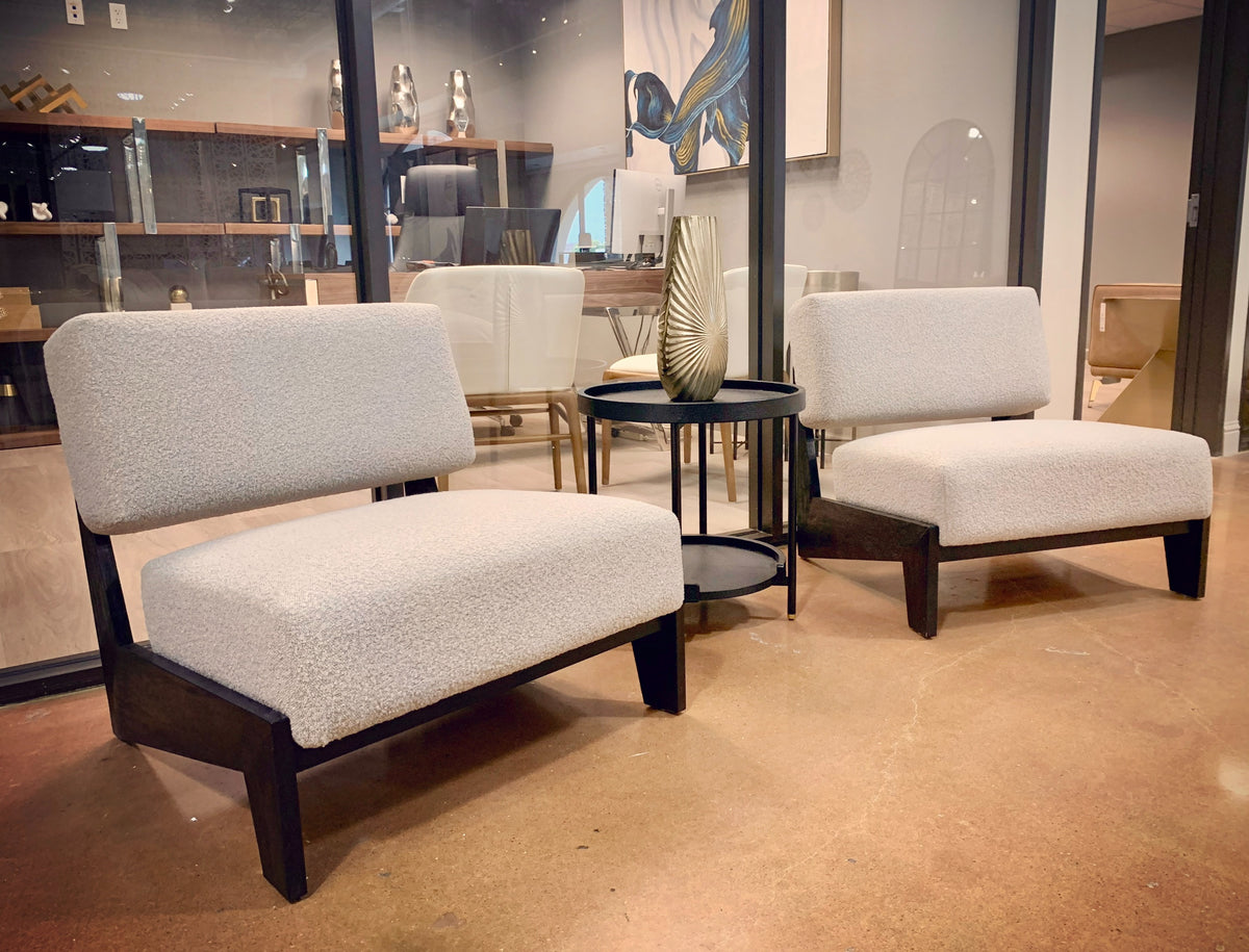 Tucker Mid-Century Modern Light Grey Fabric + Black Walnut Accent Chair